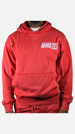 Mindzet Acid Washed Hoodie And Sweatpants Set (Red)